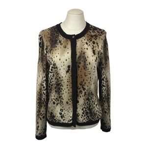 Investments Cashmere Cardigan Leopard Print Sweater Browns Tans